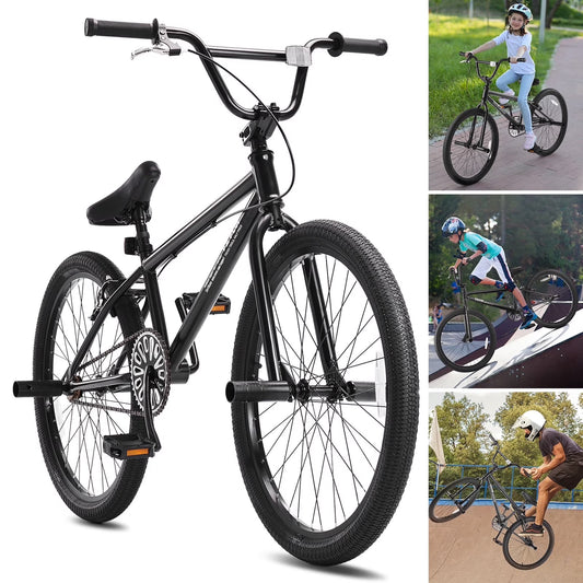 VEVOR BMX Bike, 24-Inch Wheel Freestyle Bike, BMX Race Bike with 4 Pegs, Beginner-Level BMX to Advanced Riders, BMX Bicycles for Teen Adult Men Women, Durable Hi-Ten Steel Frame, Easy to Assemble
