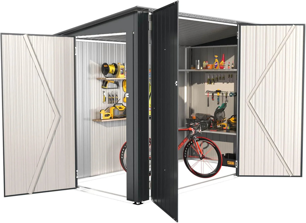 YODOLLA Outdoor Storage Shed, 3 x 7 Ft Bike Sheds & Outdoor Storage, Small Metal Outdoor Storage Cabinet for Garden