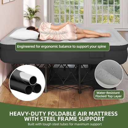 Uforic Inflatable Queen Air Mattress with Built-in Pump, Frame, Velvet Surface & Portable Storage Case, Khaki
