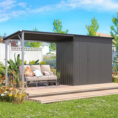 YODOLLA Outdoor Open-Sided Storage Shed, 3x5 Sheds & Outdoor Storage with 15 Sq. Ft Covered, 5x3 Small 2-in-1 Tool Shed with Attached Hardtop Metal Pergola Gazebo