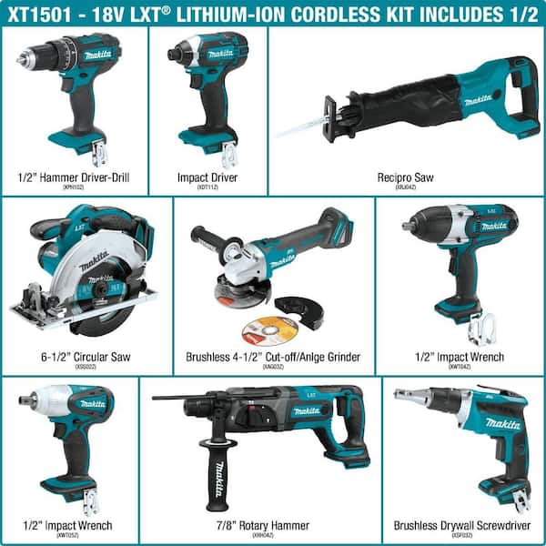 18V LXT Lithium-ion Cordless 15-Piece Combo Kit with (4) Batteries 3.0Ah, Charger and (2) Bags