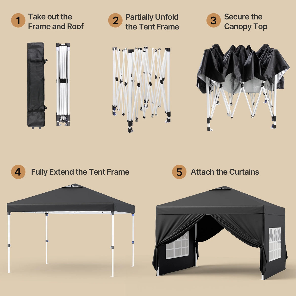 10'x10' Pop-up Canopy Tent with 4 Removable Sidewalls �?Lofka   Portable Outdoor Canopy with 4 Sandbags, 8 Stakes & Ropes �?Perfect for Beach, Party, Patio & Yard Events, Black