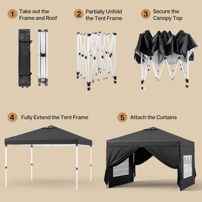 10'x10' Pop-up Canopy Tent with 4 Removable Sidewalls �?Lofka   Portable Outdoor Canopy with 4 Sandbags, 8 Stakes & Ropes �?Perfect for Beach, Party, Patio & Yard Events, Black