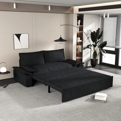 Tabaray 63.8" Futon Sofa Bed Queen Size, Pull Out Bed, 3-in-1 Convertible Sleeper Sofa with Side Pocket, Modern Plush Velvet Futon Couch for Living Room, Small Space, Apartment, Bedroom, Black