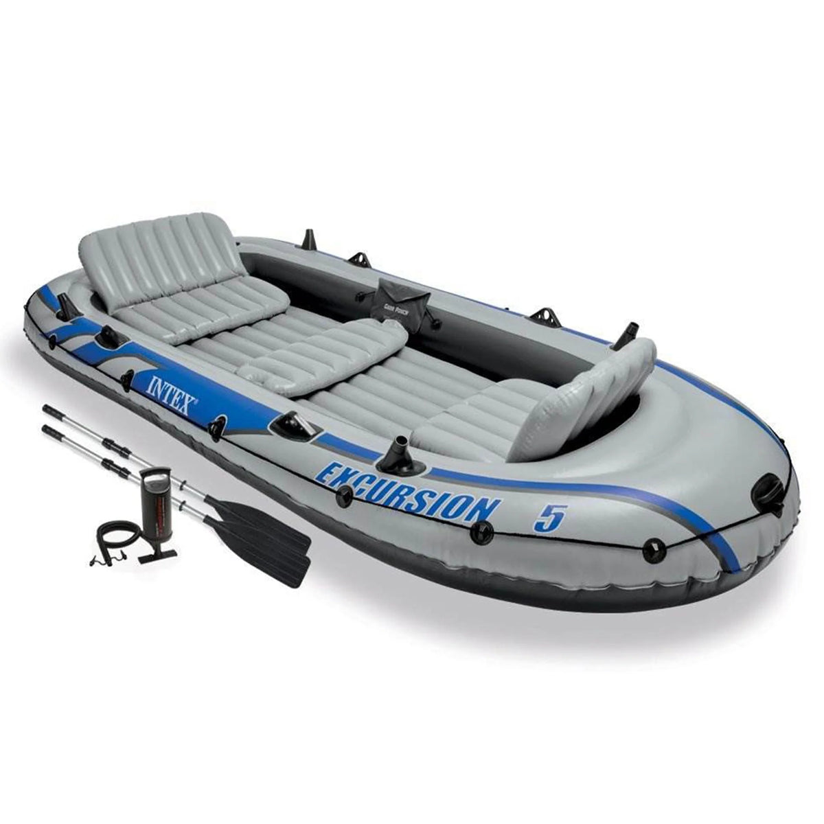 Intex 5 Person Inflatable Boat Set, Trolling Motor, & Boat Motor Mount Kit