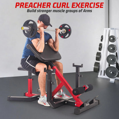 TROPOW 2-In-1 Roman Chair & Preacher Curl Bench Multi-Function Heavy-Duty Hyperextension Bench for Arms, Ab, Back, Glute & Leg Extension with Adjustable Height Exercise Equipment