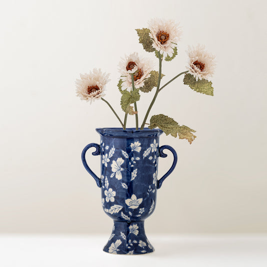 Amara floral stoneware vase, blue