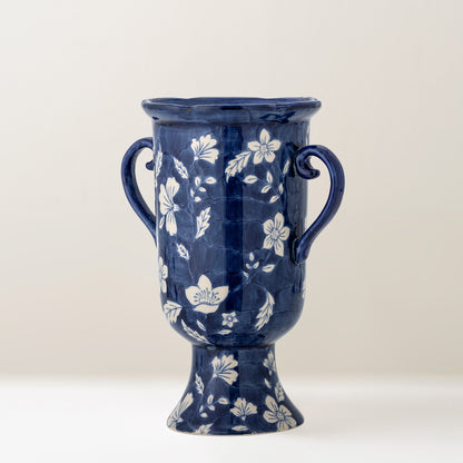 Amara floral stoneware vase, blue