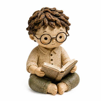Ceramic Boy Reading Book Figurine