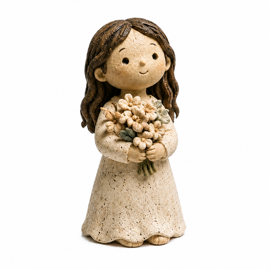 Ceramic Girl with Flower Bouquet Figurine