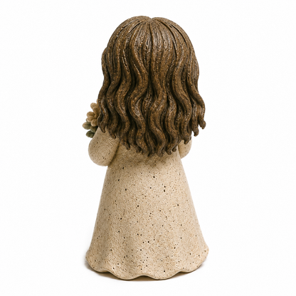 Ceramic Girl with Flower Bouquet Figurine