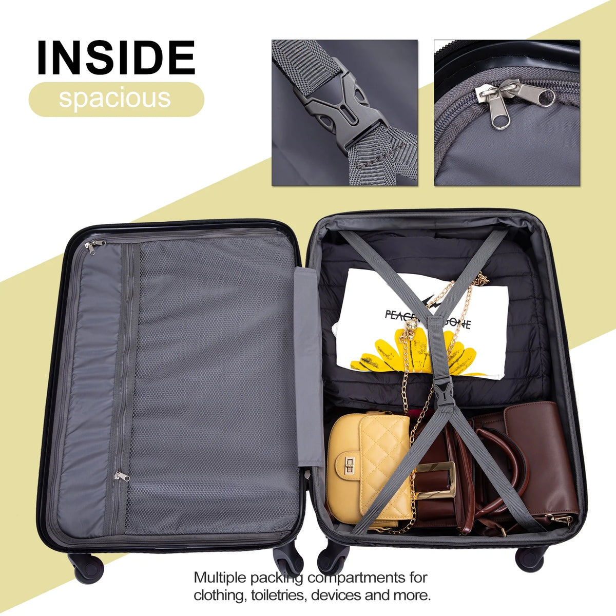 10 Piece Luggage Set Lightweight Suitcase Set with 7PCS Organizer Bags Suitcase with TSA Lock Spinner Wheels(Black)