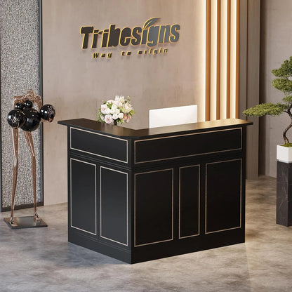 Tribesigns Bar Cabinet, L-Shaped Home Bar Table with Stemware Racks