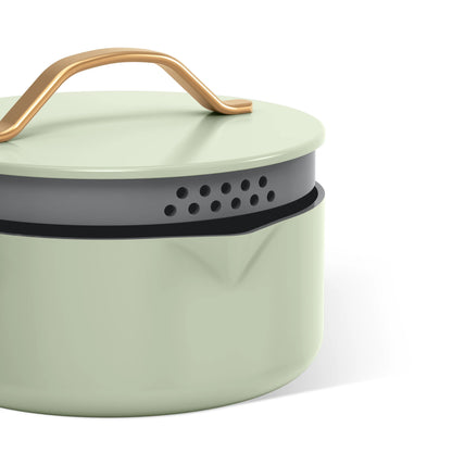 Beautiful 12pc Ceramic Non-Stick Cookware Set with Strainer Lids, White Icing by Drew Barrymore