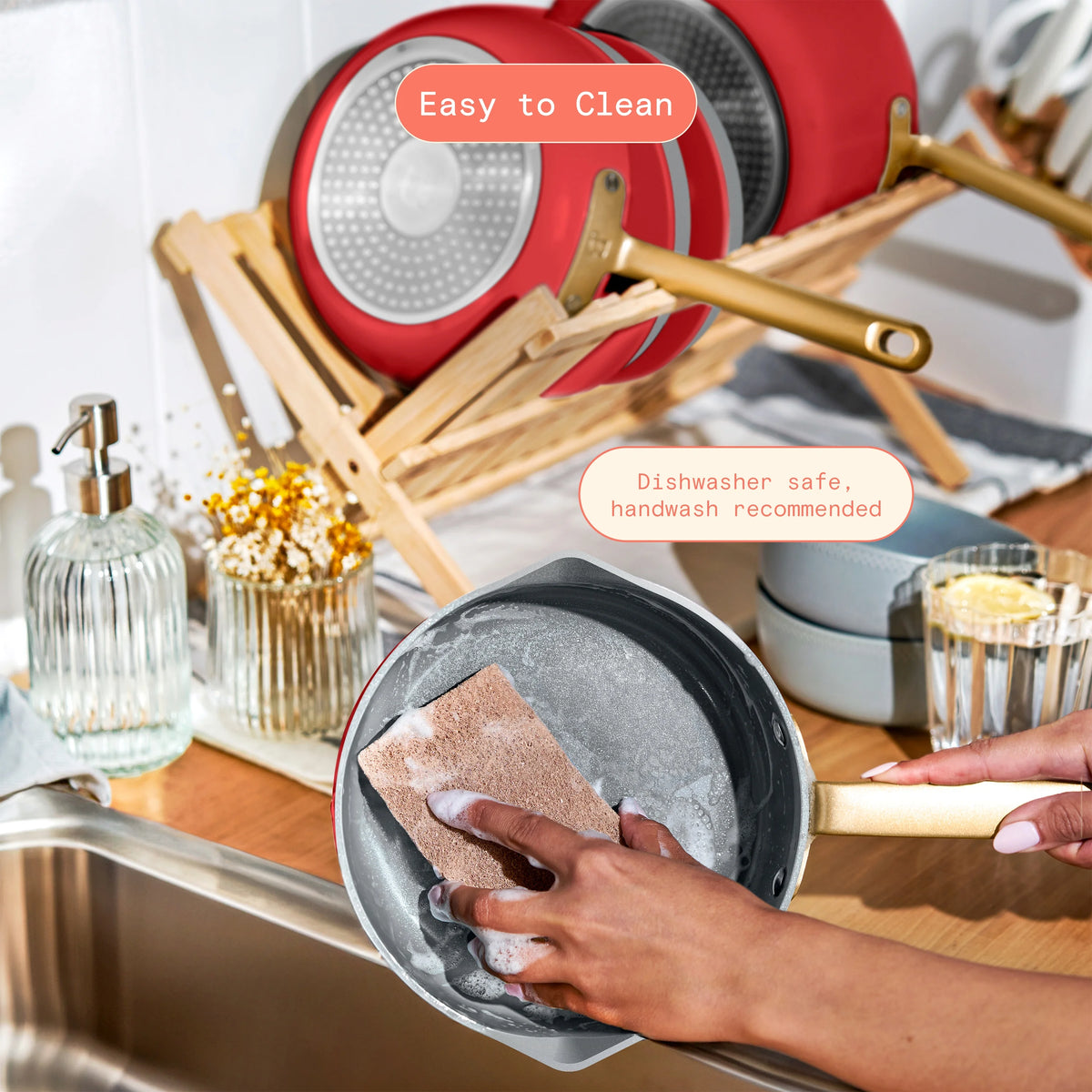 Beautiful 12pc Ceramic Non-Stick Cookware Set with Strainer Lids, White Icing by Drew Barrymore