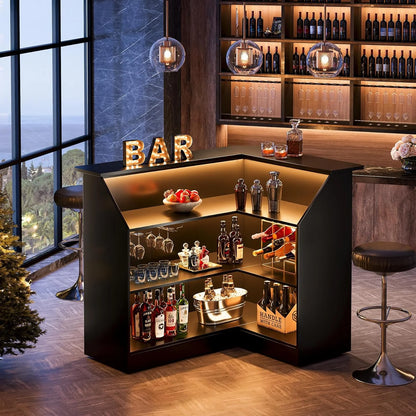 Tribesigns Bar Cabinet, L-Shaped Home Bar Table with Stemware Racks