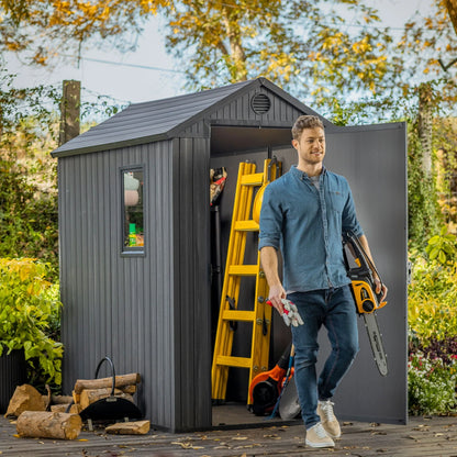 Keter Darwin 4' x 6' Outdoor Garden Tool Storage Shed w/ Window, Graphite