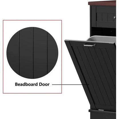 Tolead Double Tilt Out Trash Cabinet 10 Gallon Wooden Free Standing Laundry Sorter Cabinet,Recycling Cabinet with Hideaway Drawer,Tilt Out Trash Cabinet Can Bin Kitchen,Black