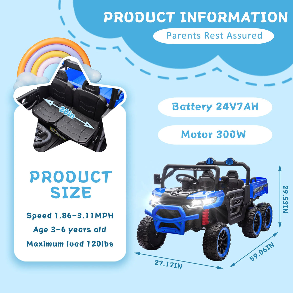 Xuanlur 24V 2 Seater Kids Ride on Car Truck, Ride on UTV W/ 2x200W Motor, 24 Volt Ride on Toys W/ Dump Bed/Shovel, Electric Car for Kids W/ Durable Tires, LED Light, Music, Remote Control, Black
