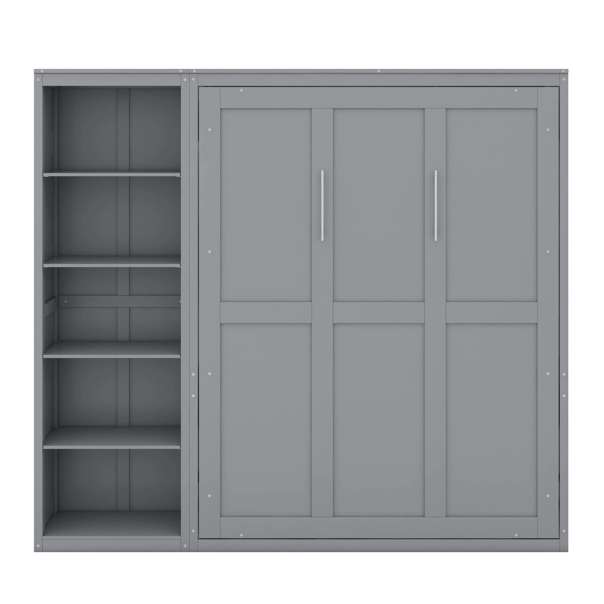 YunNianYang Queen Size Gray Murphy Bed Wall Bed with Shelves