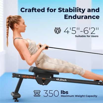YOSUDA Magnetic Rowing Machine 350 LB Weight Capacity - Foldable Rower for Home Use with Bluetooth, App Supported, Tablet Holder and Comfortable Seat Cushion