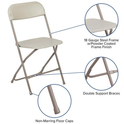 (50 PACK) 650 Lbs Weight Capacity Commercial Quality Beige Stackable Plastic Folding Chair - Heavy Duty Plastic Folding Chairs