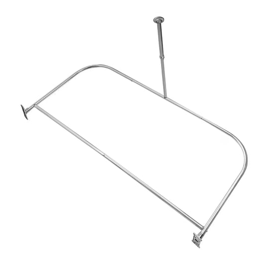Utopia Alley Rustproof Wall Mounted Aluminum D-shape Shower Rod With Ceiling Support for Freestanding Tubs, 60 Inch Large Size by 25 Inch, Chrome