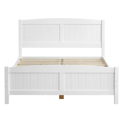 Zimtown Twin Bed Frame,Solid Pine Wood Kids Twin Platform Bed Frame, Bedroom Twin Bed with Headboard for Adults, White