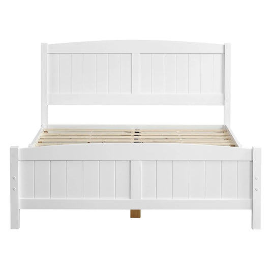 Zimtown Twin Bed Frame,Solid Pine Wood Kids Twin Platform Bed Frame, Bedroom Twin Bed with Headboard for Adults, White