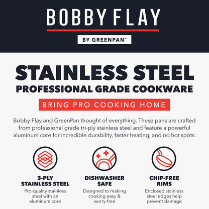 GreenPan Bobby Flay 10-Piece Stainless Steel Cookware Set, Ceramic Nonstick Fry Pans, Dishwasher Safe