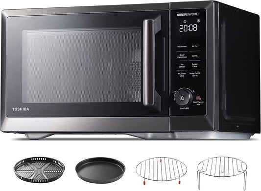 TOSHIBA 7-in-1 Countertop Microwave Oven Air Fryer Combo, Inverter, Convection, Broil, Speedy Combi, Even Defrost, Humidity Sensor, Mute Function, 27 Auto Menu&47 Recipes, 1.0 cu.ft/30QT, 1000W