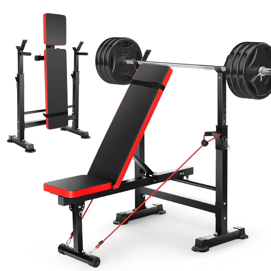 VIBESPARK Adjustable Weight Bench 600lbs 5-in-1 Foldable Workout Bench Set with Barbell Rack Leg Developer Preacher Curl Rack Dumbbell Fly Attachment, Multi-Function Strength Training Bench Press