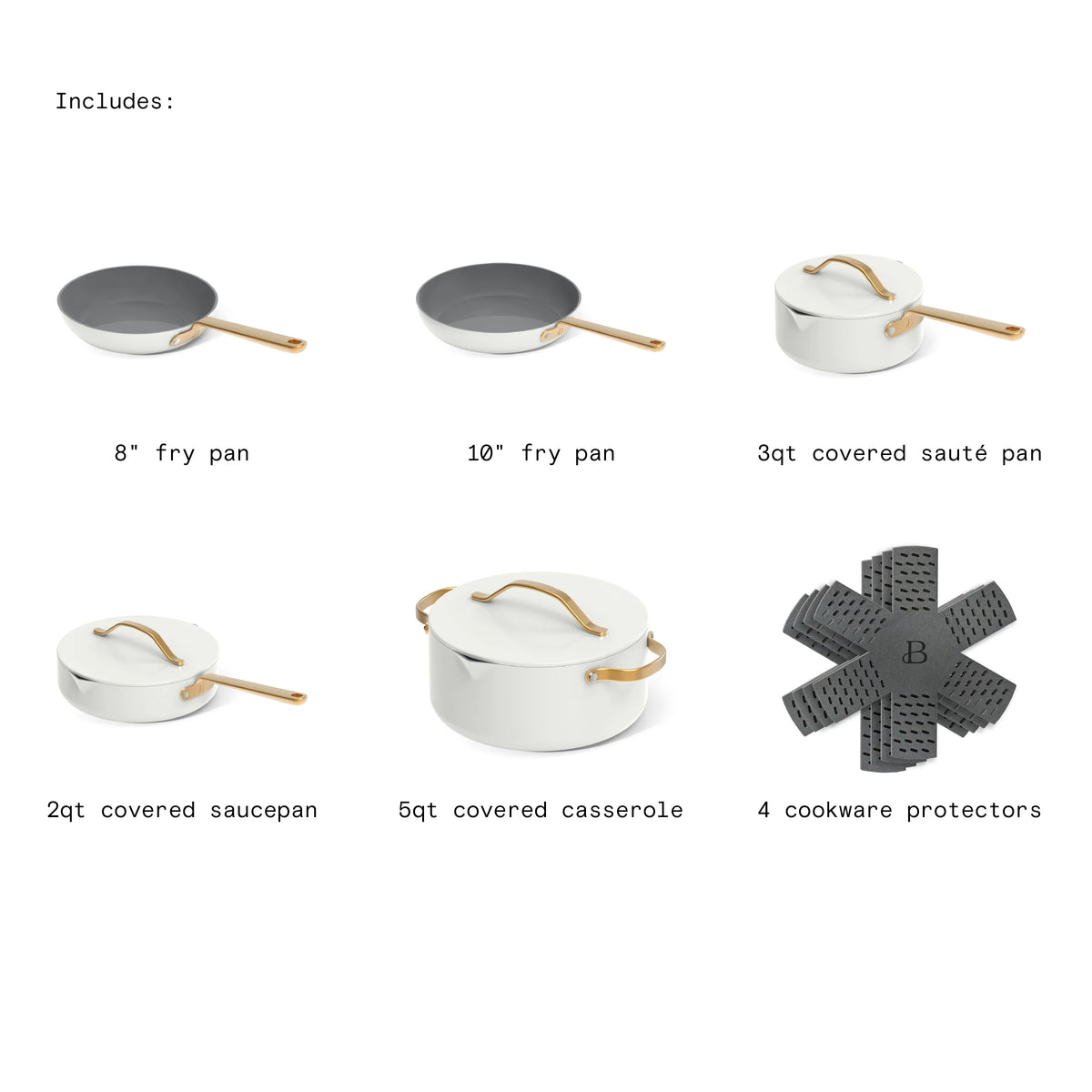 Beautiful 12pc Ceramic Non-Stick Cookware Set with Strainer Lids, White Icing by Drew Barrymore