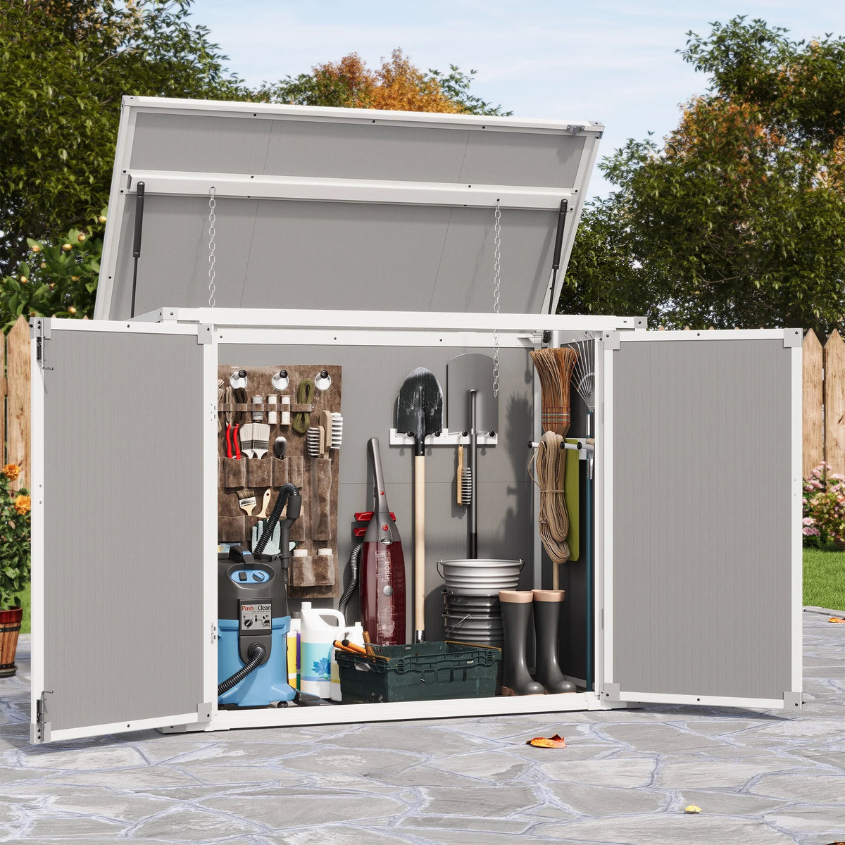 UDPATIO Outdoor Storage Shed 5x3 FT, Resin Garden Shed for Backyard, Patio, Lawn, Grey & White