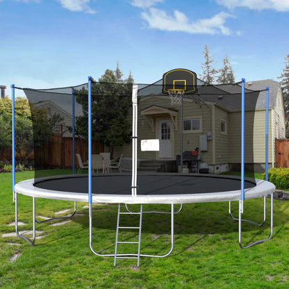 14FT Outdoor Trampoline with Safety Enclosure, Steel Tube Frame, Ladder & Secure Net - Heavy Duty, Blue