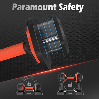 UPGO Adjustable Dumbbells Set 25LB A Pair Dumbbells Weights, 5 in 1 Free Weights 5/10/15/20/25lb/50lb Dumbbell with Anti-Slip Handle, Suitable for Home Gym Exercise Equipment