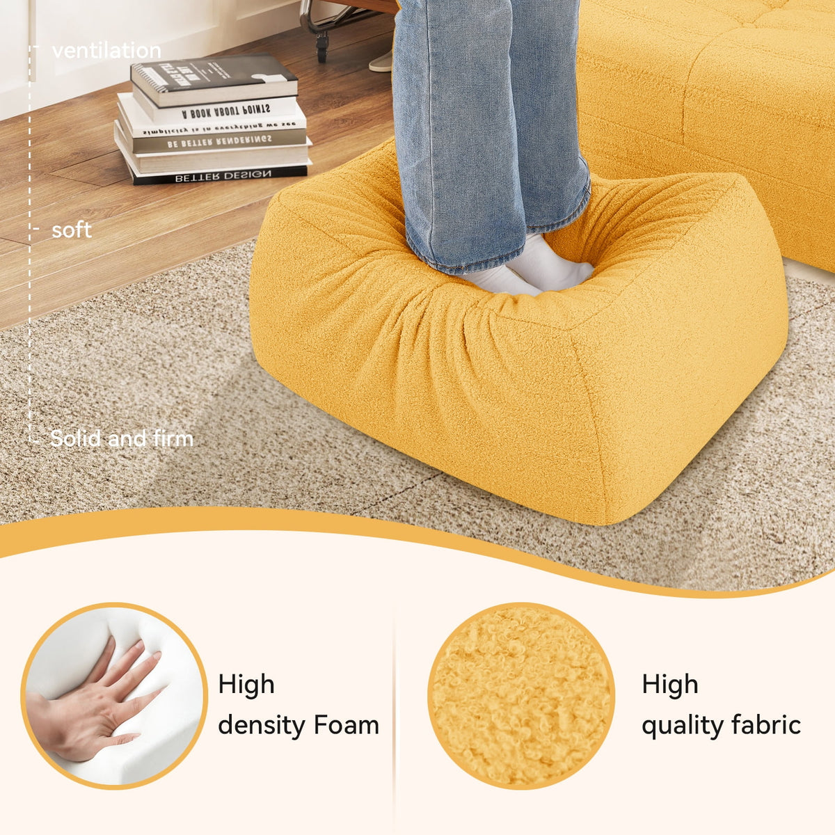 VFD Bean Bag Chairs for Adults, Beanbag Chair with Ottoman Lounge Sofa Memory Foam Comfy Reading Chair for Bedroom & Living Room, Lazy Floor Sofa Couch