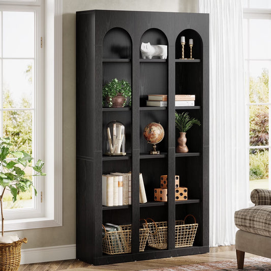 Tribesigns 5-Tier Farmhouse Tall Bookshelf, 70.87-Inch Rustic Wood Bookcase with Open Shelves, Large Mid Century Modern Book Shelf Vintage Display Storage Shelving Unit for Home Office