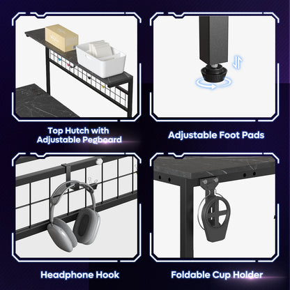 Bestier 51 L Shaped Gaming Desk with Power Outlets & LED Light, Computer Desk with 4 Tiers Shelves for Home Office, Reversible Gamer Table with Hooks and Cup Holder, Carbon Fiber