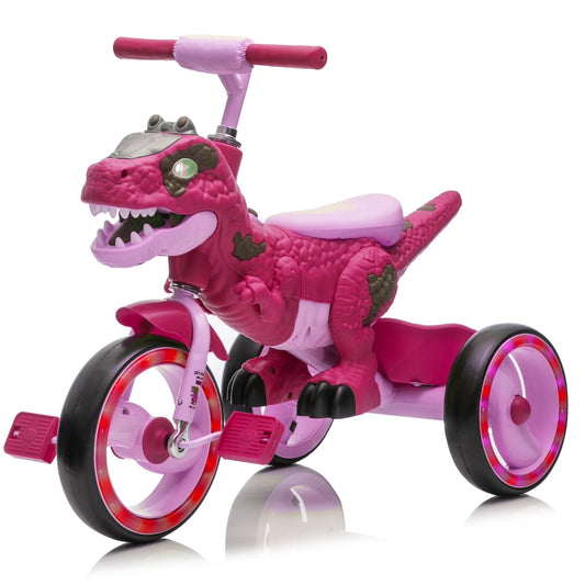 Xuanlur Kids Ride on Dinosaur Tricycle, Toddlers Kid Trike with Wide Flash Wheels, Anti-Slip Pedals, Rear Basket, Music & LED Lights, Toddler Bike Toys Gift for 3-6 Year Old Boys & Girls (Green)