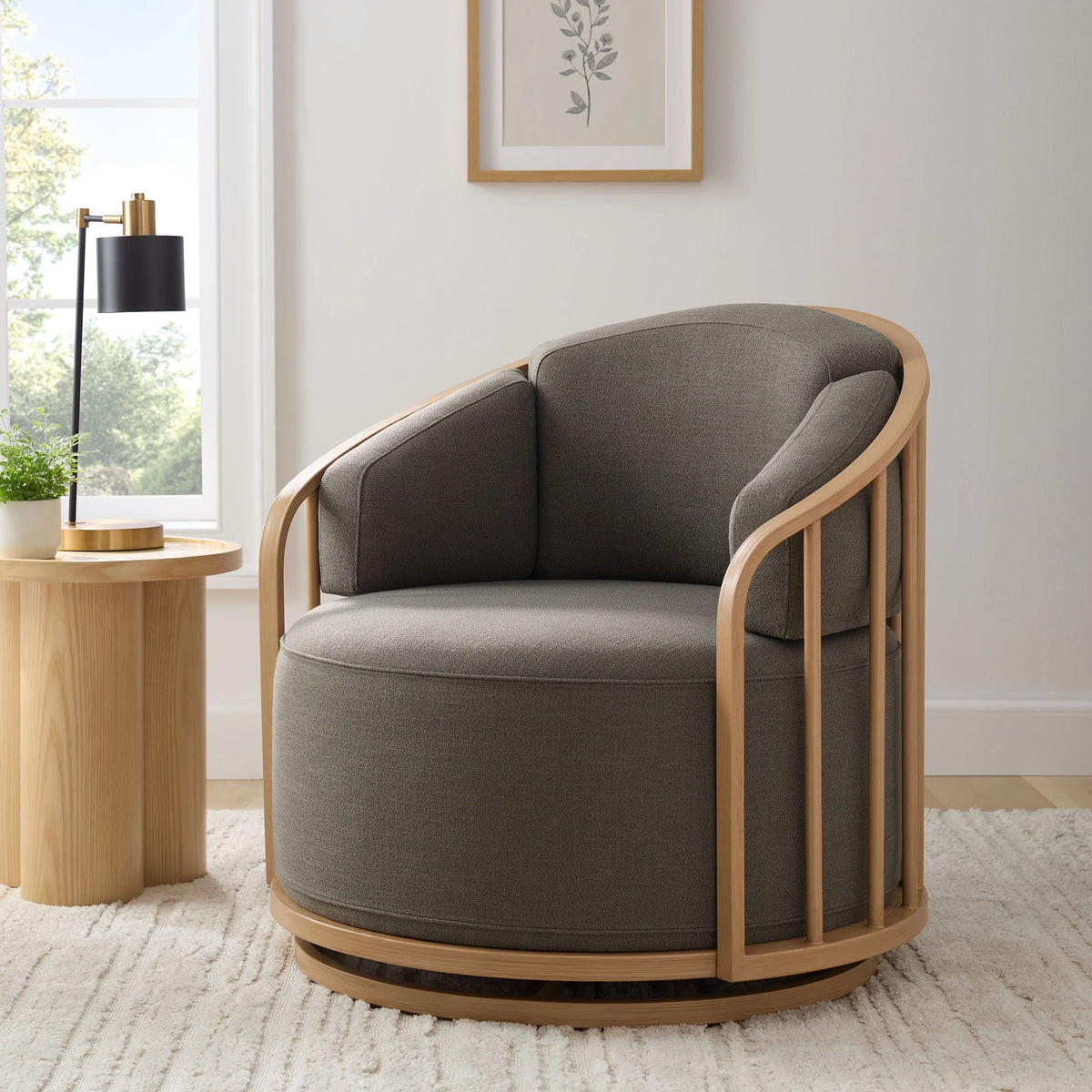 Better Homes & Gardens Lillian Swivel Birdcage Accent Chair, Cream Linen