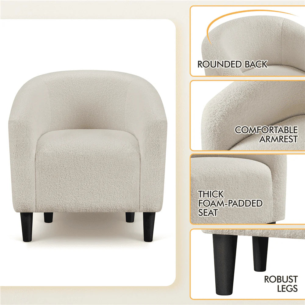 Yaheetech Upholstered Club Chair Accent Barrel Chair, Ivory