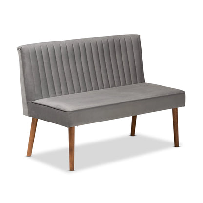 Baxton Studio Alvis Mid-Century Modern Grey Velvet Upholstered Back 2-Piece Dining Corner Bench