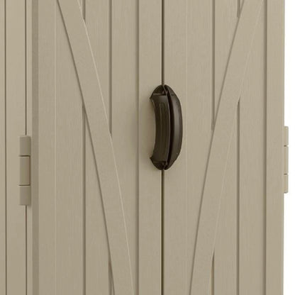 Suncast 22 Cubic Feet All-Weather Vertical Tall Outdoor Storage Shed, Brown