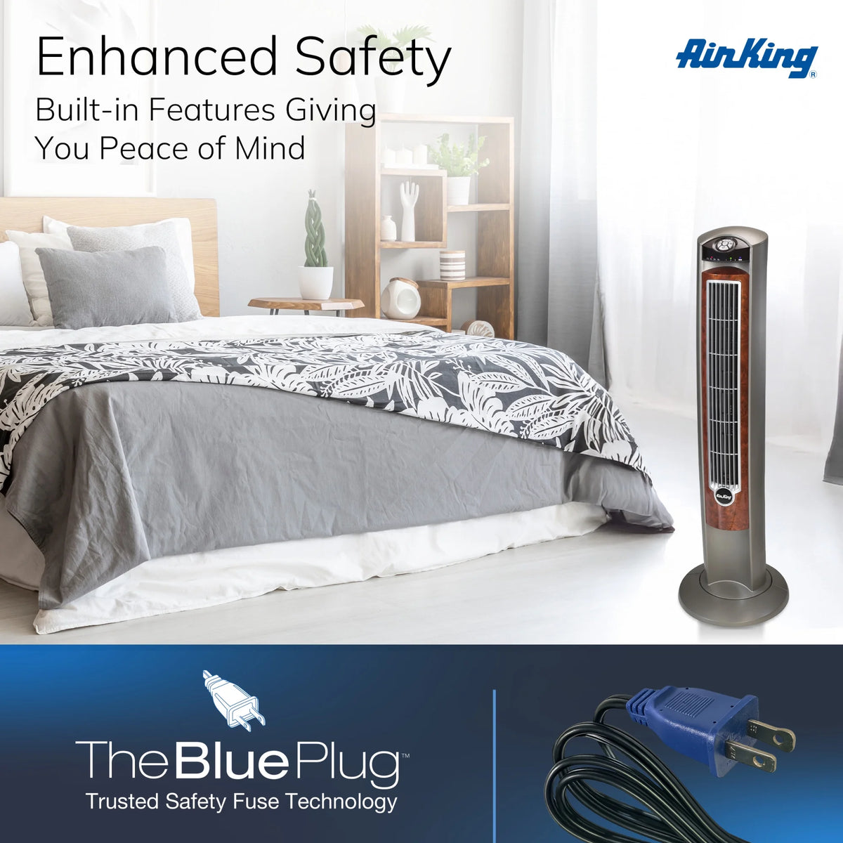 Air King Wind Curve 42" 3 Speed Fresh Air Ionizer Tower Fan with Remote Control, 9554