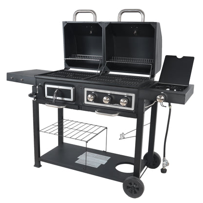Dual Fuel Gas & Charcoal Combo Grill, Black with Stainless