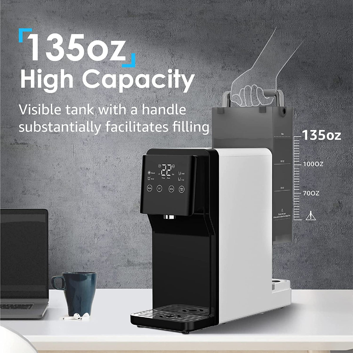 Waterdrop N1 Countertop Reverse Osmosis Water Filter System, TDS Reduction, Filter Life Reminder, Automatic Flushing, 3:1 Pure to Drain, UV Sterilization, No Installation Required