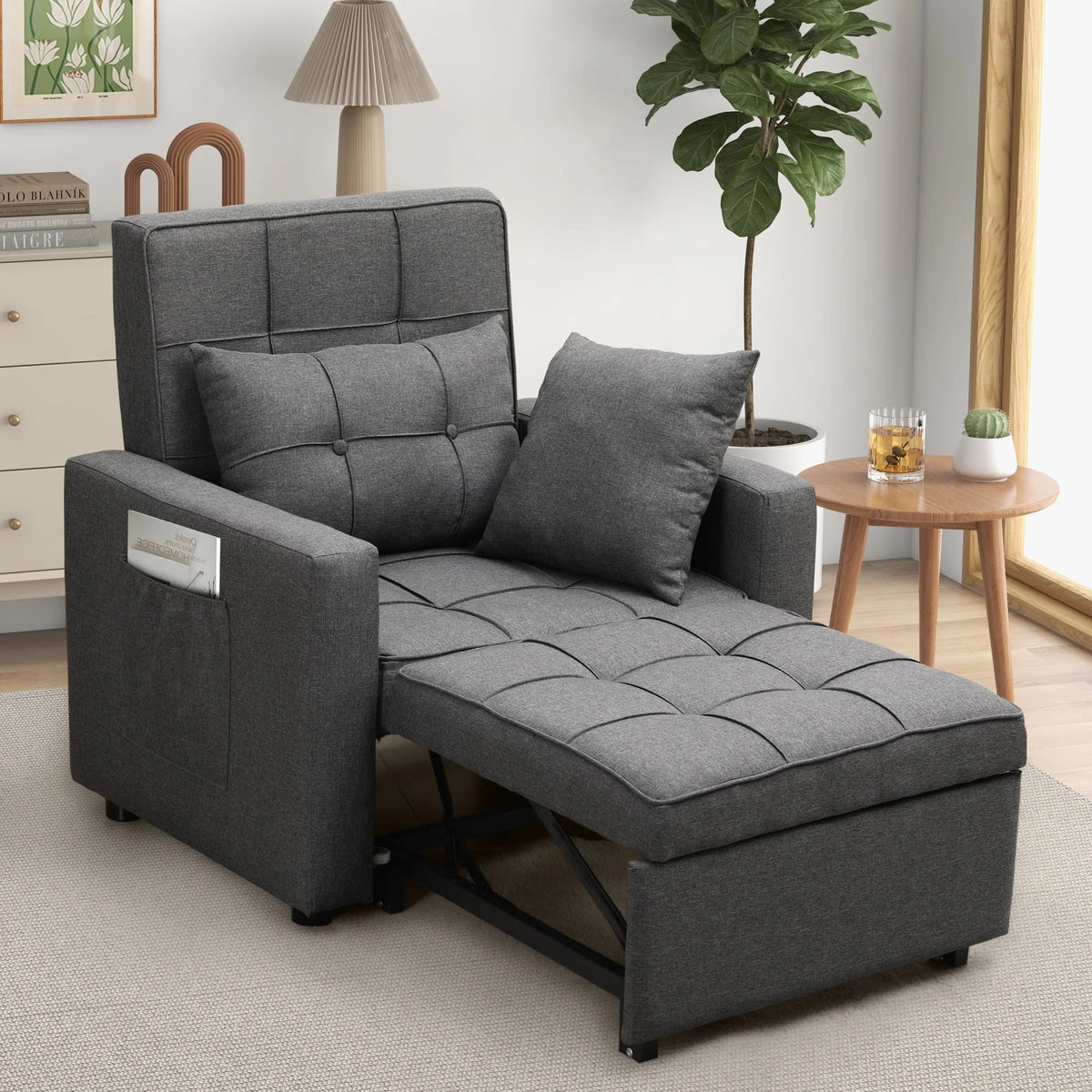 Tolead 3-in-1 Convertible Sofa Bed Sleeper Chair with Adjustable Backrest, Gray
