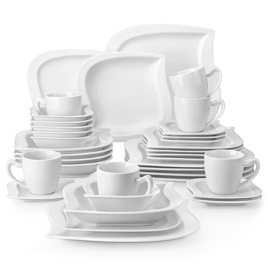 vancasso 36 pcs Dinnerware Sets, Plates and Bowls Set for 6, Porcelain Dinner Set, Marble Gray