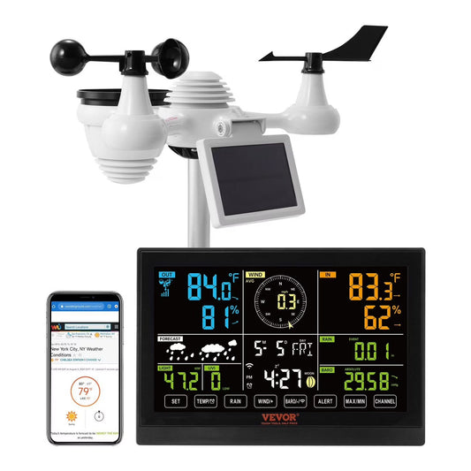 7-in-1 Wi-Fi Weather Station  7.5�� Color Display  Indoor Outdoor with Solar Sensor  Temperature Humidity Wind Rain Alerts